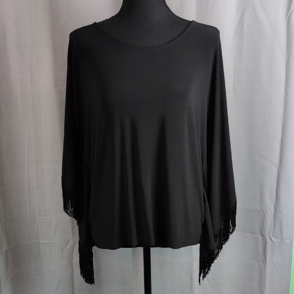 Chico's Black Fringe Blouse/Poncho